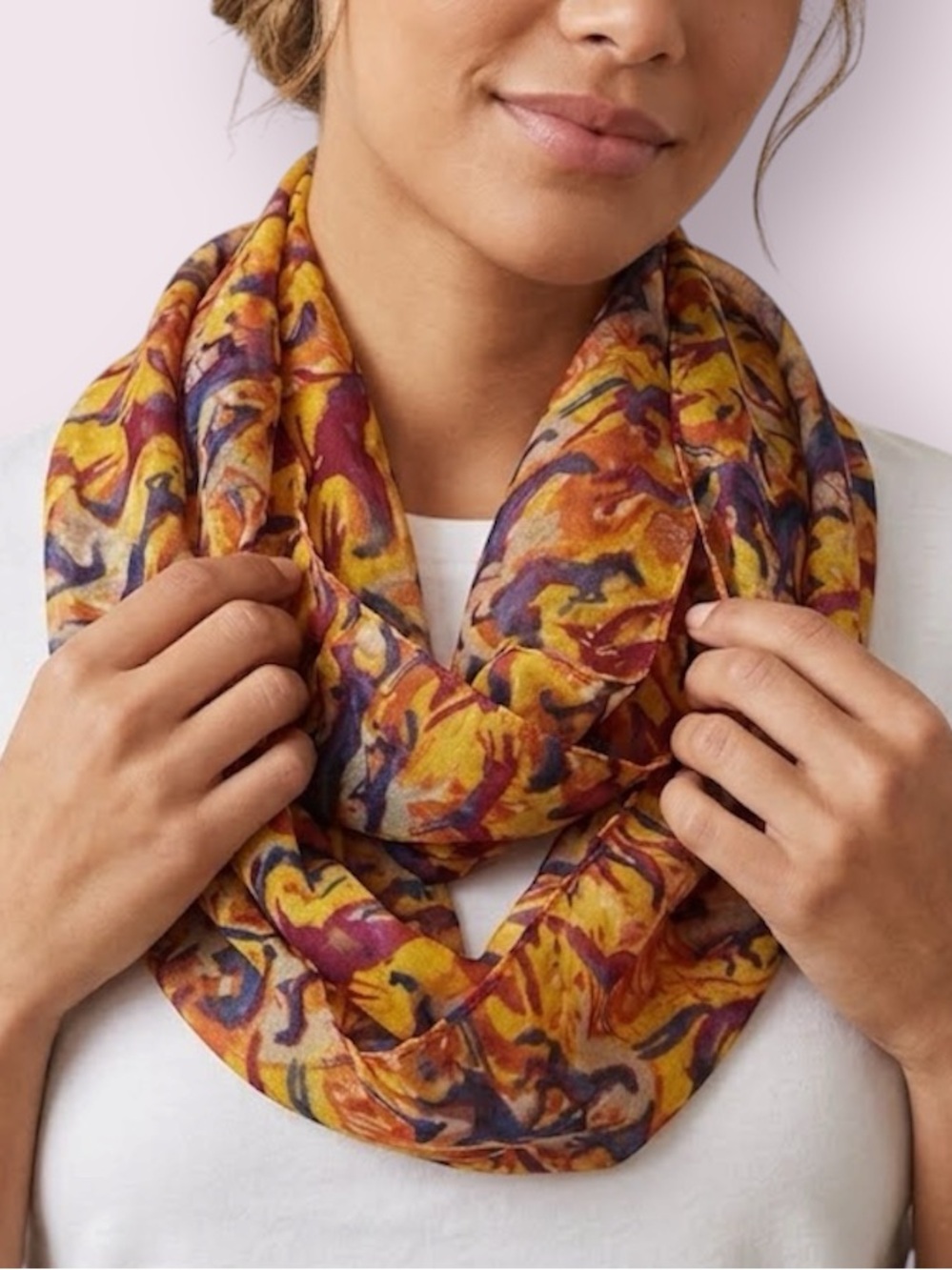 Lavello Santa Fe Equestrian Horse Print Infinity Loop Chiffon Scarf